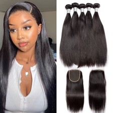 VIPbeauty Straight Brazilian Virgin Hair 3 Bundles 16 18 20 with 4x4 Lace