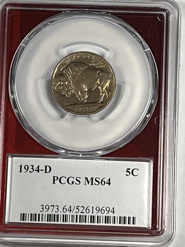 1934-D Buffalo Nickel : PCGS MS64 EDC Red Core