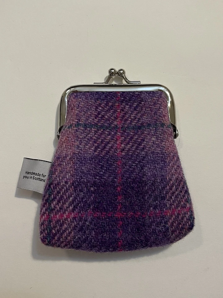 Monedero Harris Tweed Dalscone Farm 100 % lana Escocia púrpura rosa Foto 2 de 3