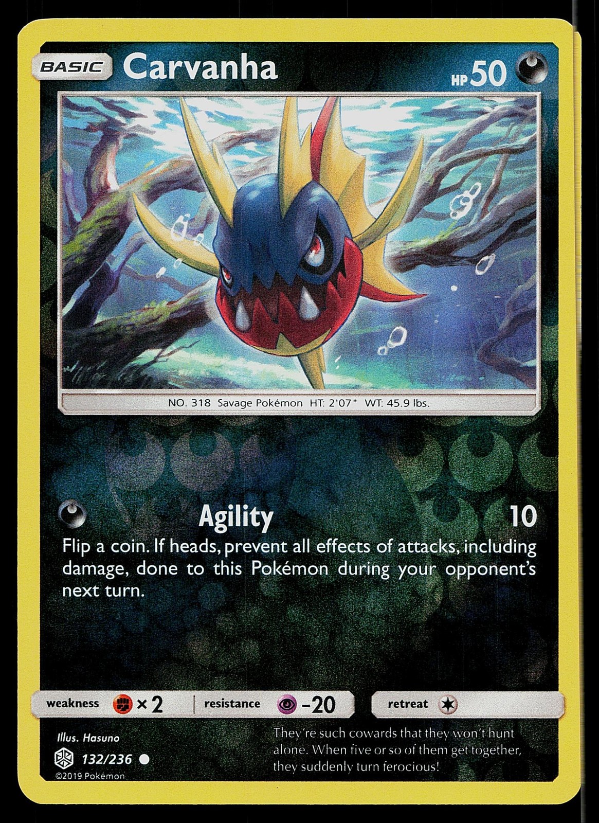 Pokemon Card Cosmic Eclipse Carvanha 132/236 Common Reverse Holo