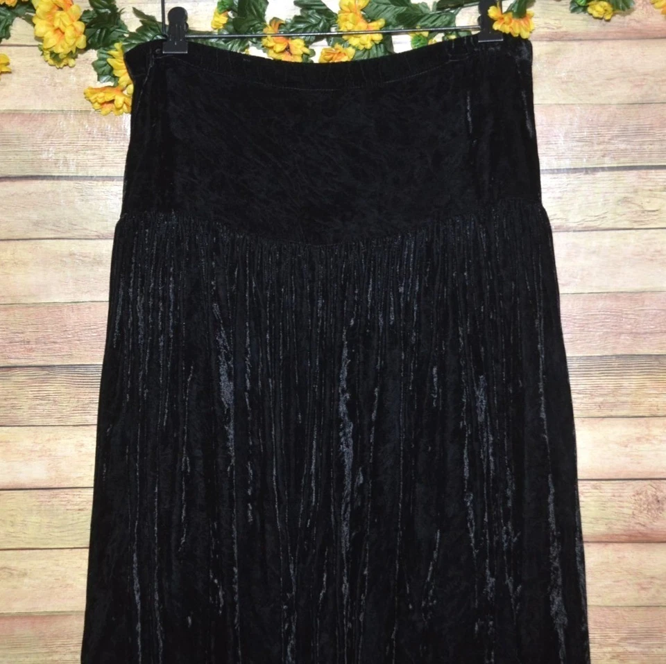 复古 Double D Ranch 黑色天鹅绒分层长裙 S 码西部 — 第 3/4 张图片