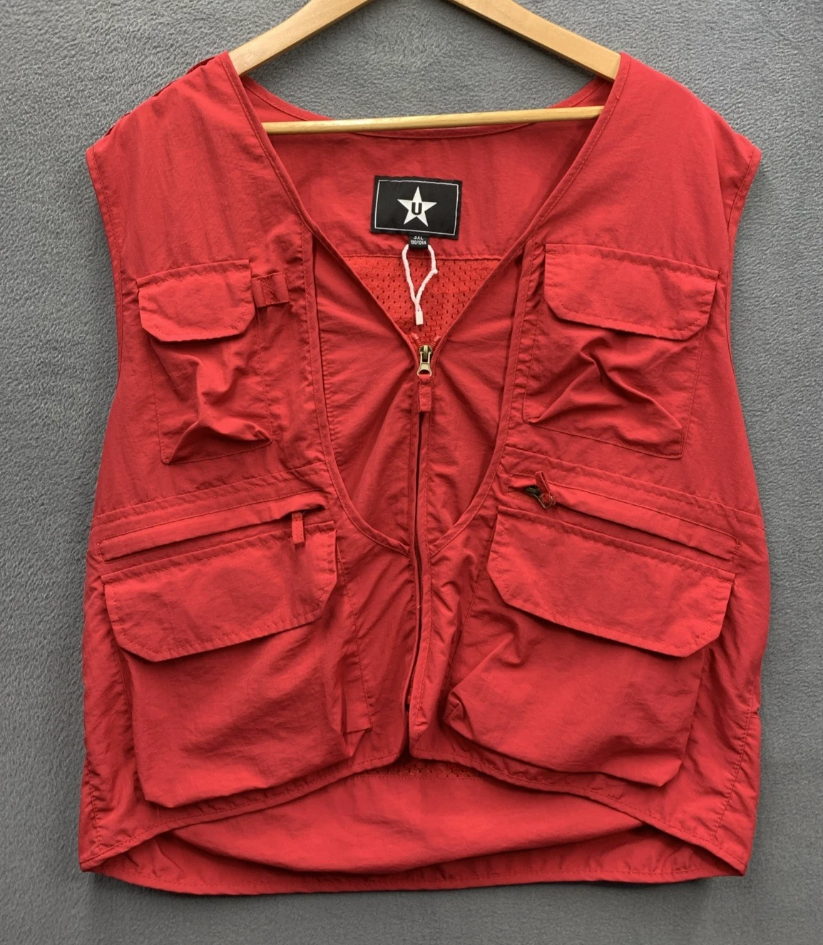 Men’s Hunting Outdoor Chore Zip Vest Red Mesh Nylon Multi Pockets Size 3XL