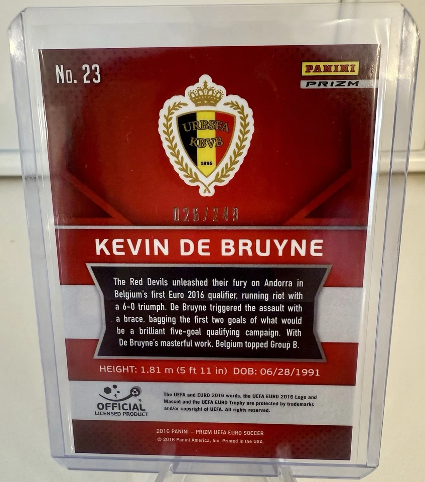 2016 Panini Prizm UEFA Euro Kevin De Bruyne Blue Prizm #26/249 Rookie Mint Rare! - Image 2 of 2