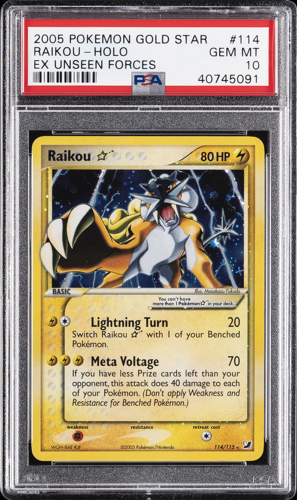 2005 POKEMON EX UNSEEN FORCES GOLD STAR #114 RAIKOU-HOLO PSA 10 view 1