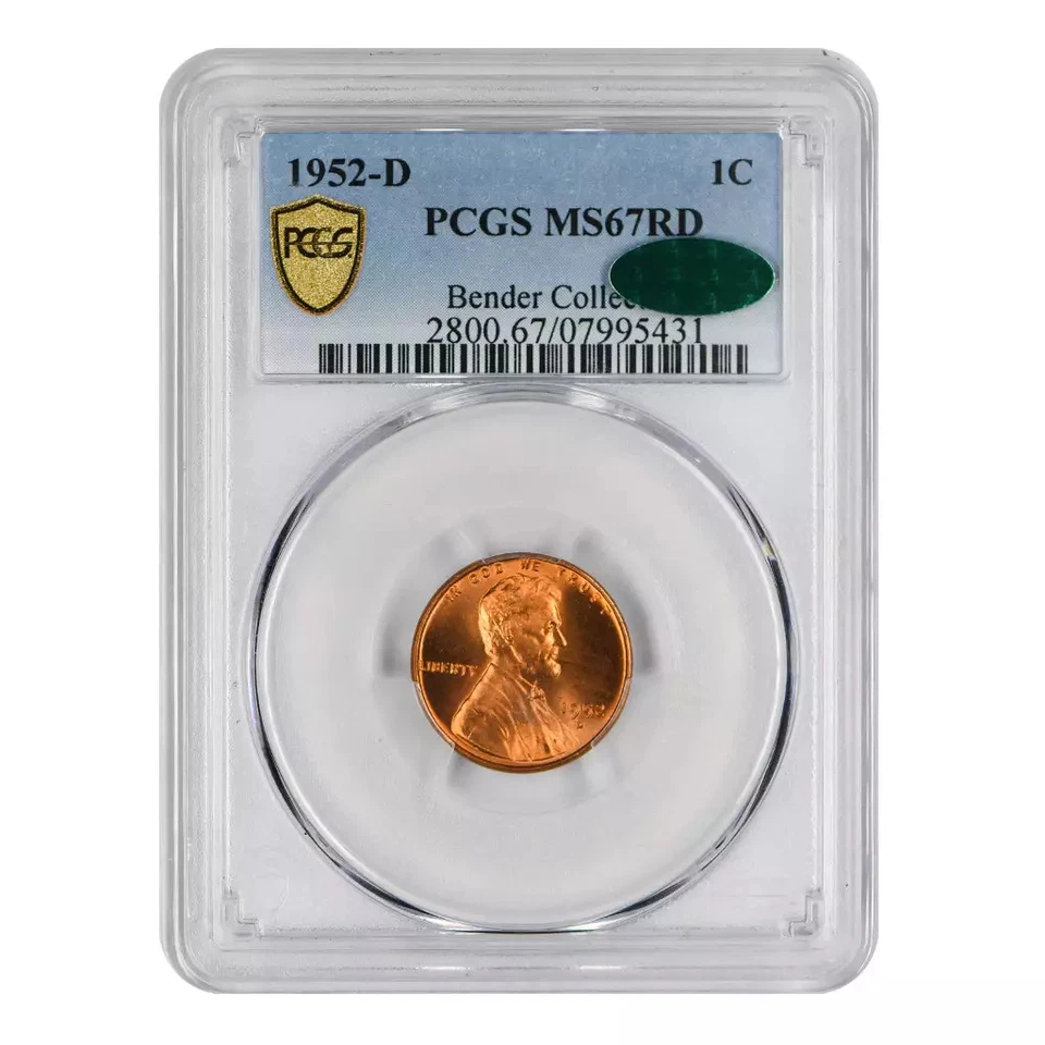 1952-D Lincoln Wheat Cent PCGS MS-67 RD CAC Bender Collection - Image 3 of 4