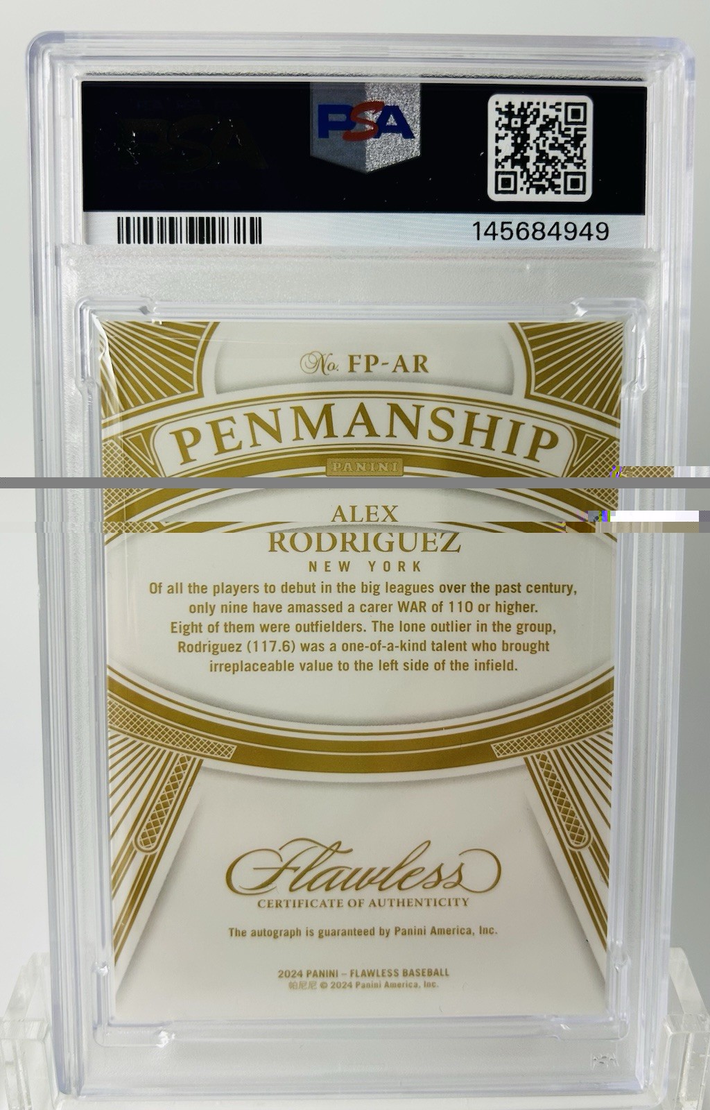 2024 Panini Flawless Alex Rodriguez Penmanship Auto PSA 9 view 2