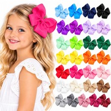 12 Pack 4 Inch Girls Hair Bows Grosgrain Ribbon Alligator Clips Same Color Bulk