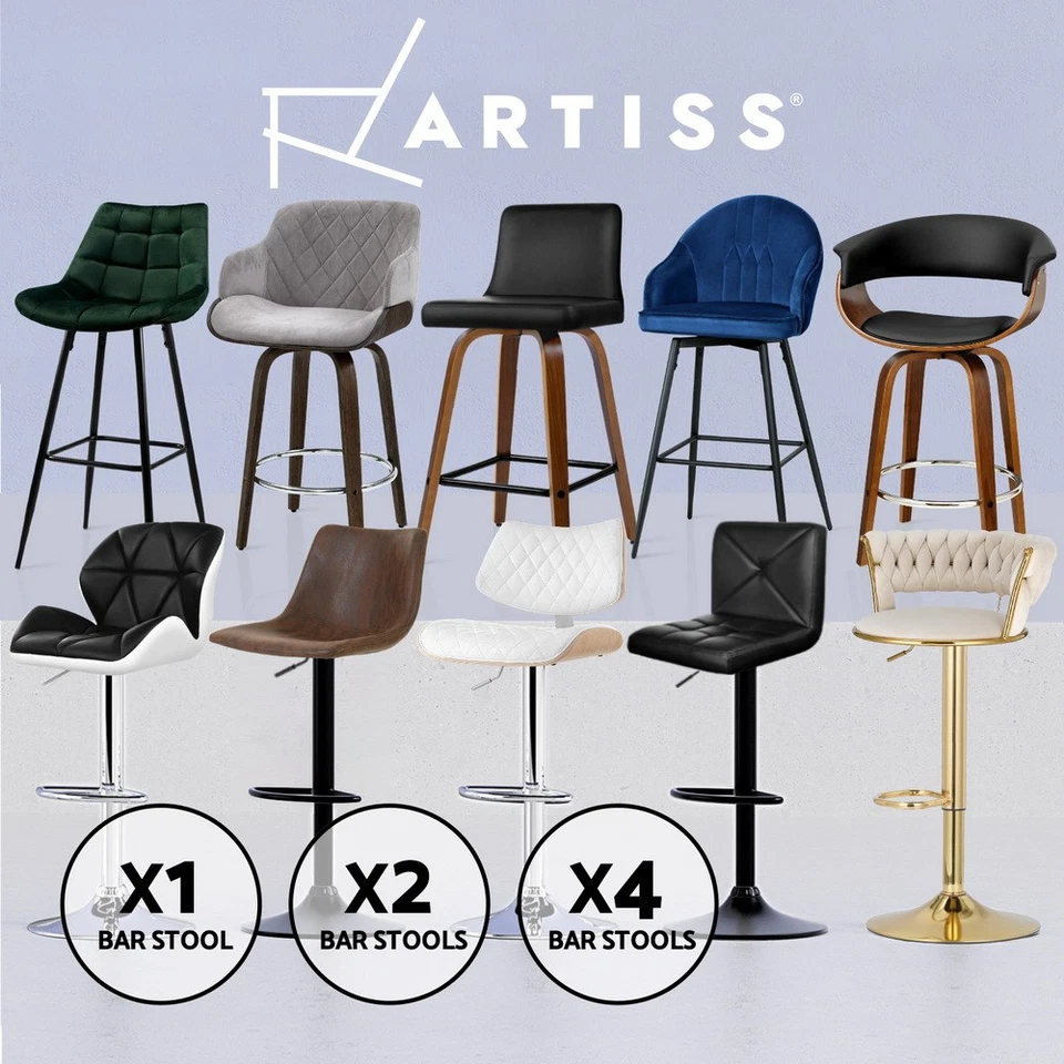 1x / 2x / 4x Artiss Bar Stools Kitchen Chairs Upholstered Wood Leather Fabric - image 1 of 4