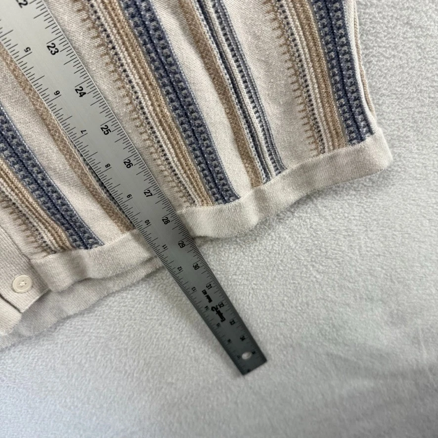 Abercrombie Fitch Sweater Shirt men's large Tan Blue Striped Knit Button Polo - Image 3 of 4