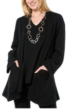 WynneLayers Women's Cashmere Side Drape Open Front Cardigan Black