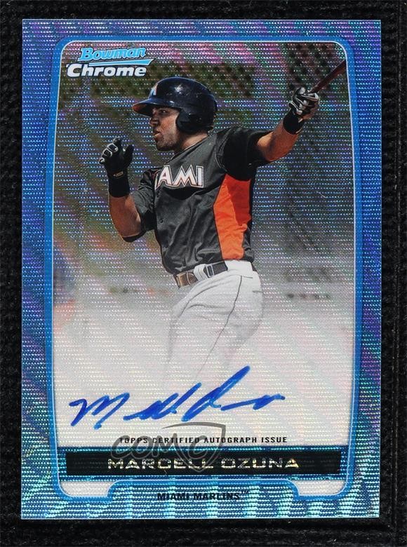 2012 Bowman Chrome Prospects Blue Wave Refractor 30/50 Marcell Ozuna Auto j6a