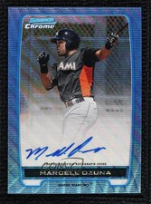 2012 Bowman Chrome Prospects Blue Wave Refractor 30/50 Marcell Ozuna Auto j6a