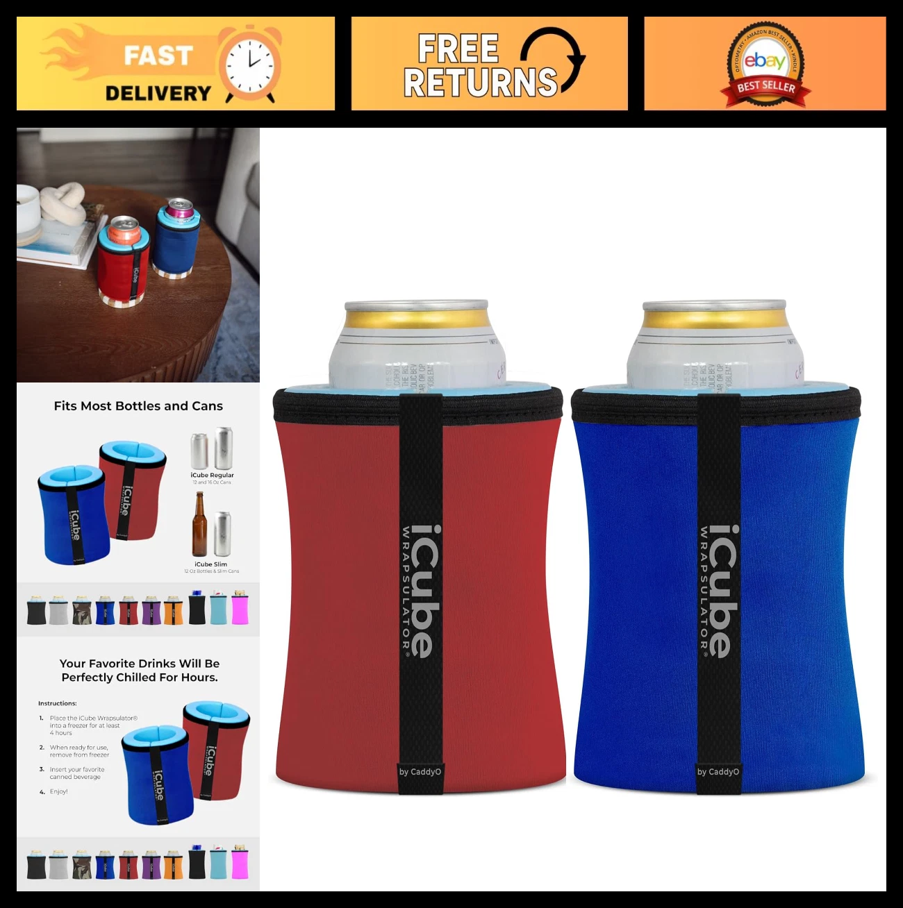 Self-Chilling Can Cooler Sleeve - Rapid Beverage Chiller for 12oz & 16oz Cans &