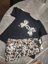 Under Armour Childrens 2 Piece Set Cheetah Print Black, 3T Stretchy Breatheable
