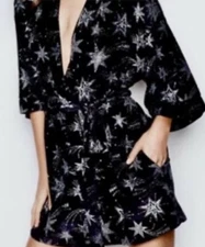 Victoria’s Secret GLITTER Velvet Kimono Black & Silver Stars Star struck XS/S