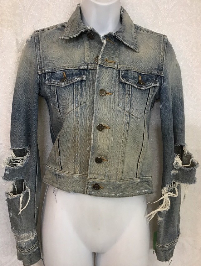 Giacca denim Saint Laurent effetto invecchiato taglia 34