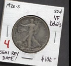 1920(S)-Liberty Walking Half Dollar-VF-Details