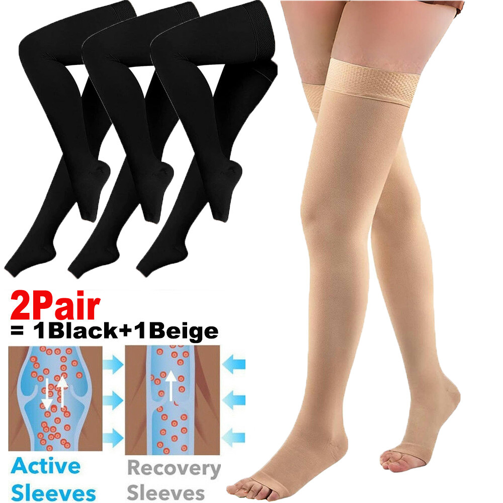Thigh High Open Toe 20-30mmHg Medical Compression Socks for Circulation Support  