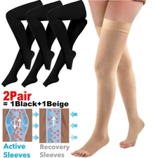 Thigh High Open Toe 20-30mmHg Compression Socks For Medical Grade Support