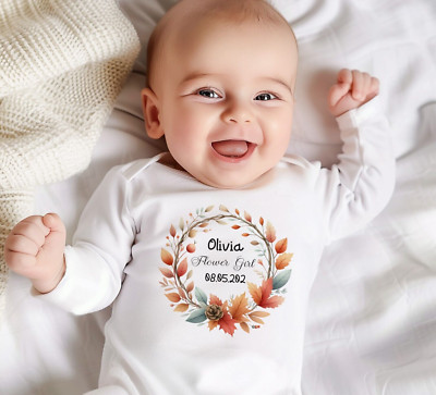 Personalisiertes Herbst Blumenmädchen Baby Strampler Lätzchen Set, hochwertige Kleinkind Kleidung
