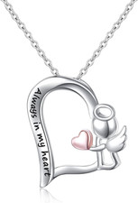 Sterling Silver Always in My Heart Fairy Angel Wing Memorial Necklace for Women
