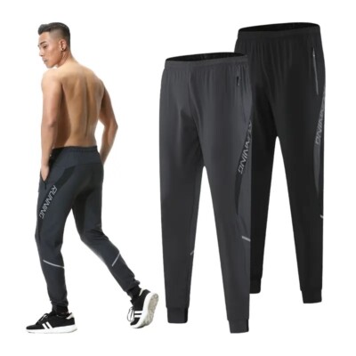 Men's Tracksuit Bottom Running Gym CrossFit Joggers Pants Zip