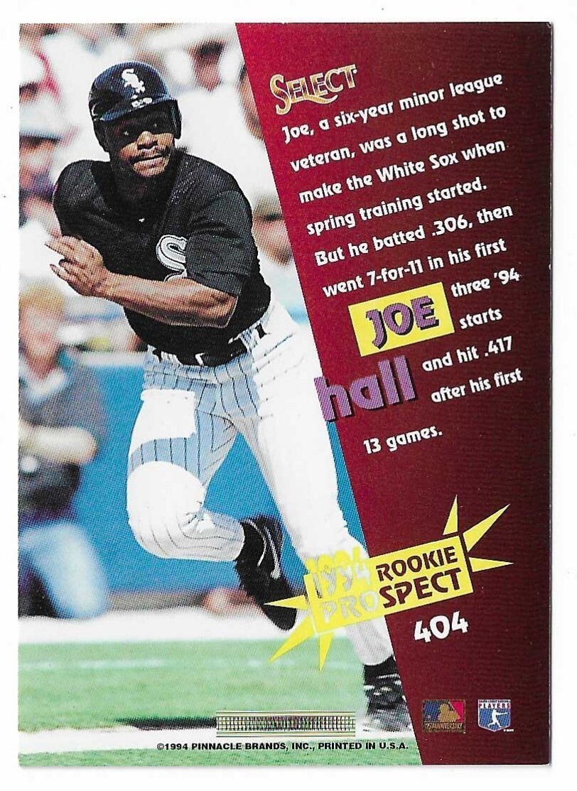 1994 Select Baseball Joe Hall Rookie Prospect Card #404 Chicago