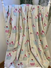 Beige Pink Green Blue White Cup Cake Cotton Pair Of Curtains 53Wx40D P.Pleat MTM