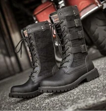 Men's Gothic Mid Calf Boots Combat Shoes Biker Buckle Knight Lace Up Round Toe