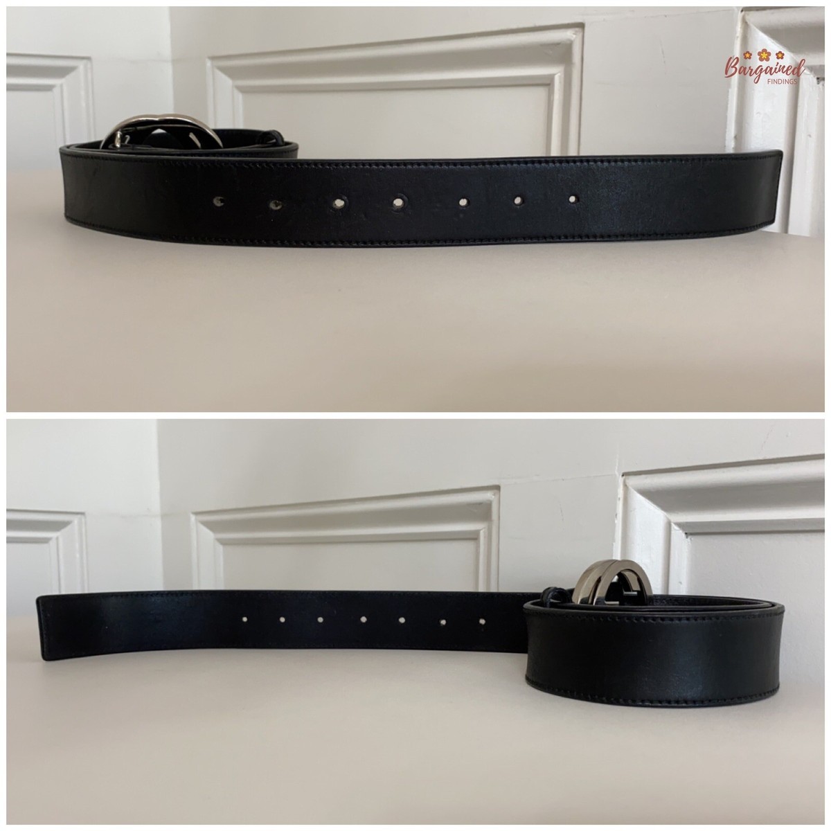 Authentic Gucci Black Calfskin Leather Silver Interlocking G