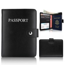 RF-ID Blocking Leather Passport Holder Wallet Cover Case Travel For Men Women
