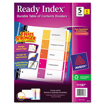 Avery Ready Index Customizable Table of Contents Asst Dividers 5-Tab Ltr 6 Sets