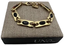 NEW Uno de 50 THE CROWN Gold Plated Black Crystals Bracelet