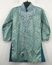 Player Desi Wear Kids Blue Beaded Embroidered Tunic Button Closure Long Sleeve 7