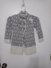 Tahari Girls Gray White Snowflake 2 Button Wool Blend Cable Knit Cardigan W Bow