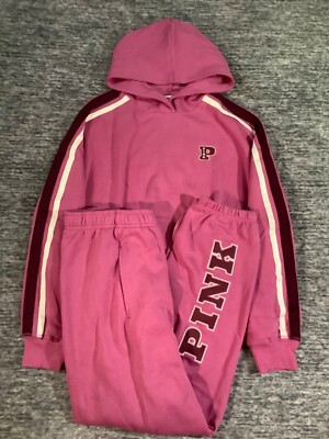 Victoria's Secret Pink Ivy Fleece Hoodie Gym Pants Set Red