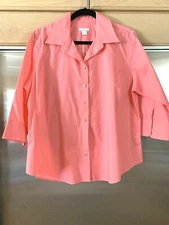LADY HATHAWAY Blouse Top Classic button down Darted Shirt Flamingo Pink XL/XG 