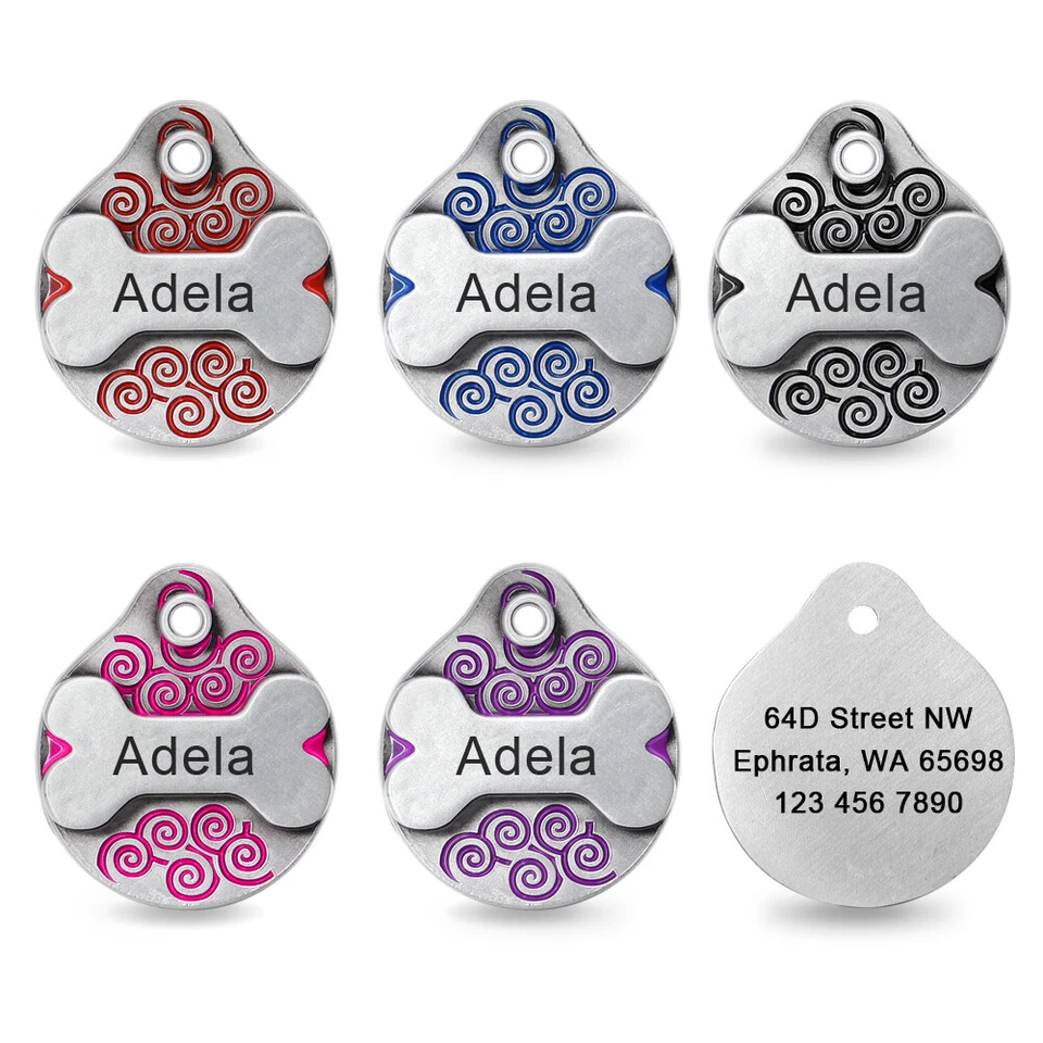 Dog Tag Custom Personalized Engraved Pet Name Stainless Steel Bone + Free Ring - Image 3 of 4