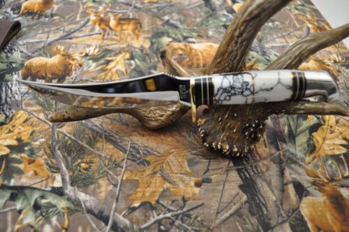 Vintage Western W39 Knife Faux White Turquoise & Sheath
