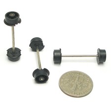 3 TYCO Turbo Train HO Slot Car BLACK NARROW FRONT WHEELS  Axles Unused w/Rust