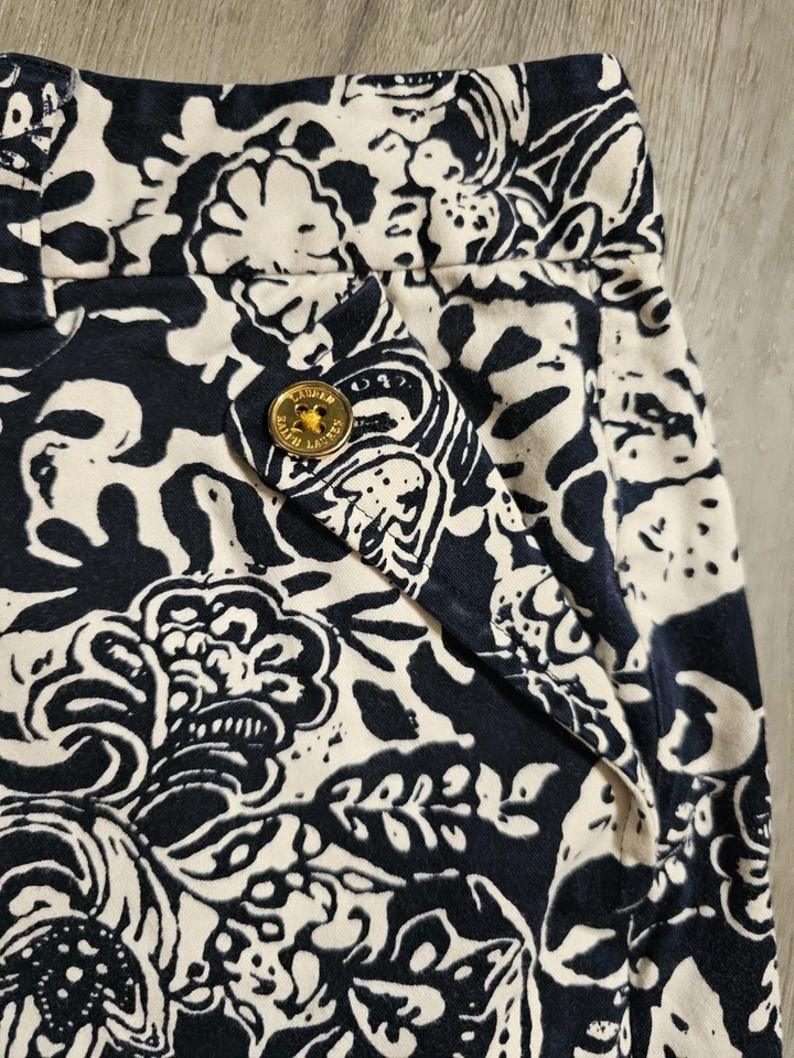 Pantalones Cortos Para Mujer Lauren Ralph Lauren Azul Blanco Floral Suave Algodón Puño Dobladillo 14 Foto 2 de 4