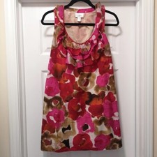 Ann Taylor LOFT Watercolor Floral Ruffle Sleeveless Shift Sun Dress Size XS