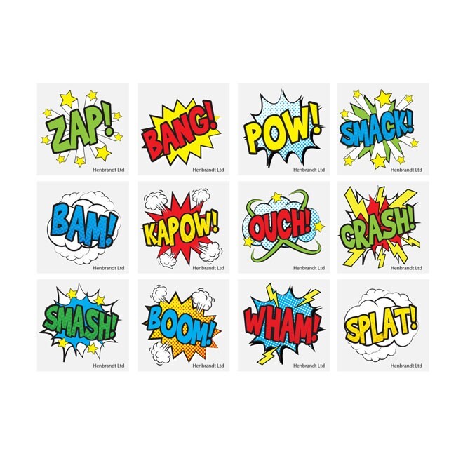 72 Comic Impact Temporary Tattoos - Party Bag Fillers Toy Loot  Children's Kids