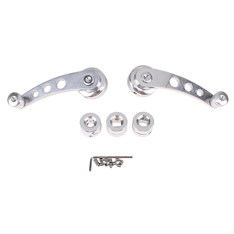 Par de manivela enrolladora de ventana de puerta manual de aluminio cromado universal para coche Billet Foto 3 de 4