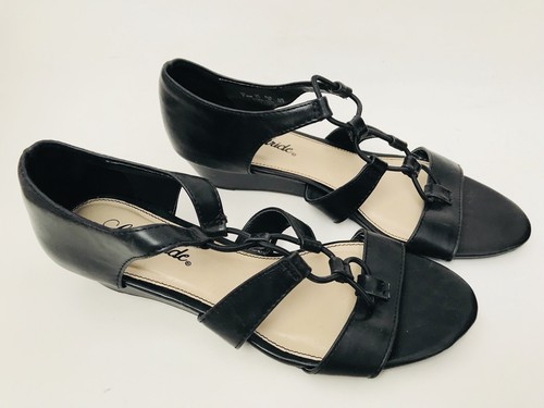 LIFE STRIDE Slip On Sandals Shoes Womens Sz 7.5M Black Leather Crisscross Straps - Picture 5 of 9