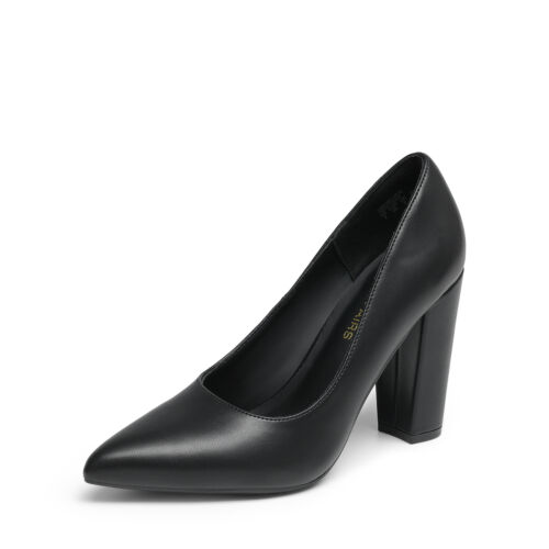 Women Pumps High Chunky Block Heels Pointed Toe Wedding Party Work Dress Pumps