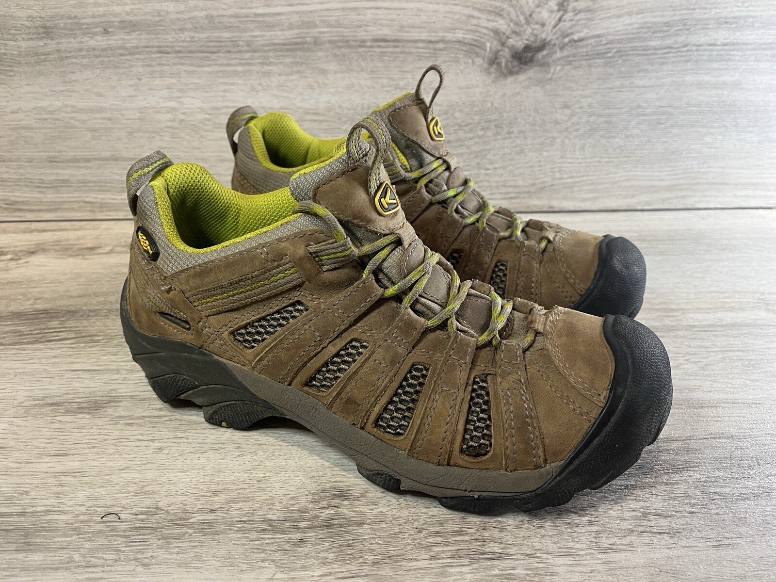 Scarpa Keen Voyageur donna 8 5 marrone verde pelle trail escursionismo bassa