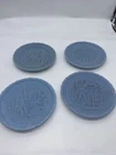 Vintage 1976 SET OF 4 Fenton Milk Glass Blue Plates Bicentennial Project USA