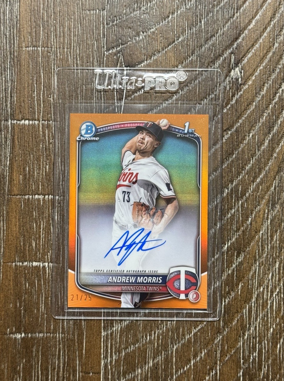 2025 Bowman Chrome Andrew Morris 1st Prospect Auto True Orange 21/25 Minnesota