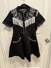 NWT Western Evil Spider Web Embroidered Tassel Black Dress Sz XL Whimsigoth